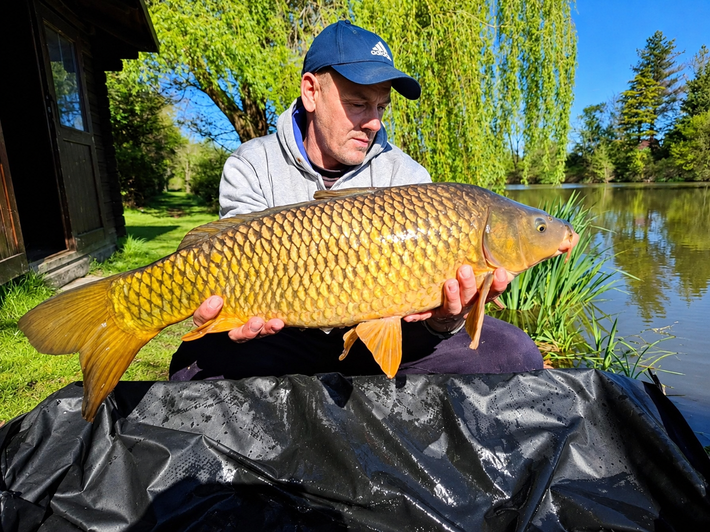 Fishing swim at L'Étang Chassin with rods set up on the bank